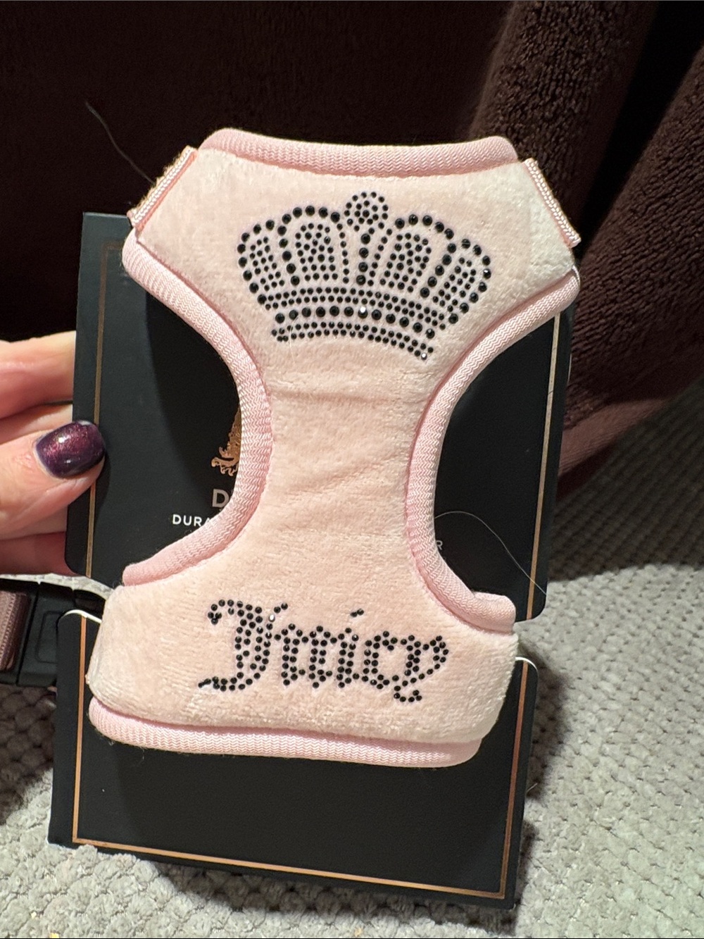Juicy Couture Pink Plush Pet Harness with Black Jewel Crown